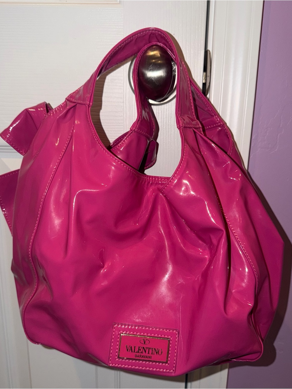 Valentino Garavani Fuchsia Patent Bow bag